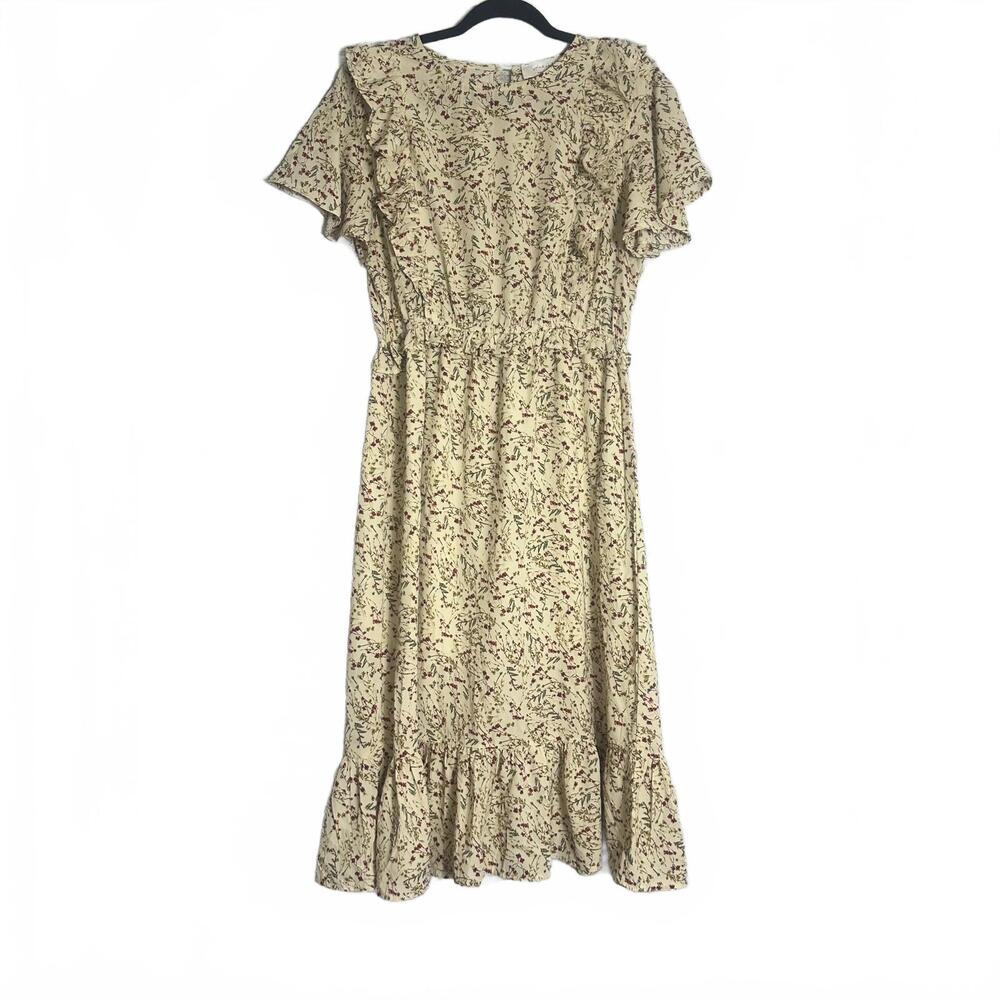 Sophie & Hailee Women's  Ditsy Floral Cottegecore  Midi Dress with Ruffle LARGE